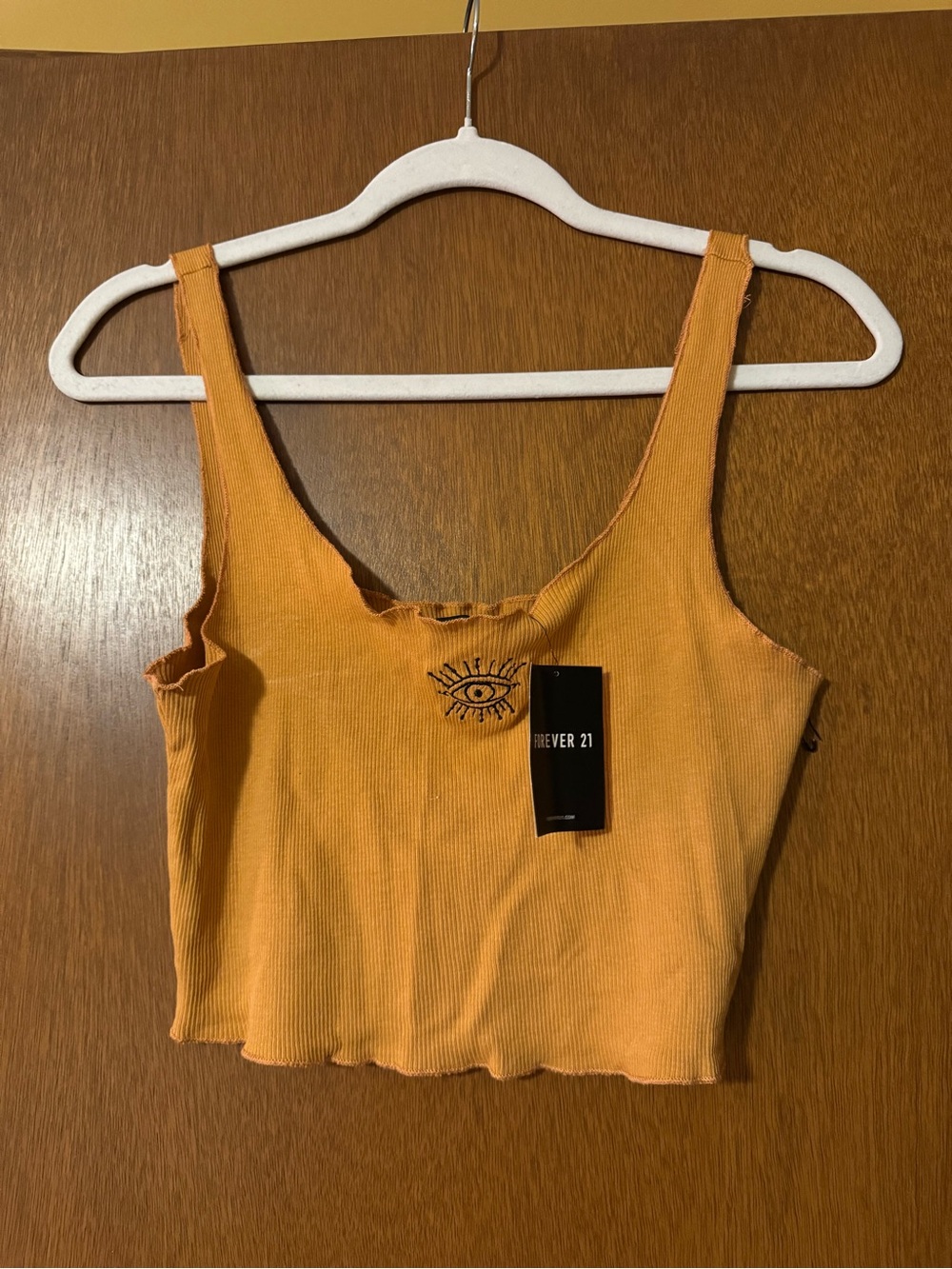 Forever 21 Orange Ribbed Cropped Tank with Eyelash Eye Embroidery